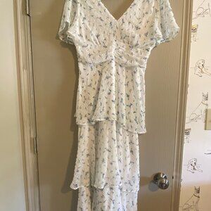 Altar’d State – White & Blue Floral Midi Dress – Size L